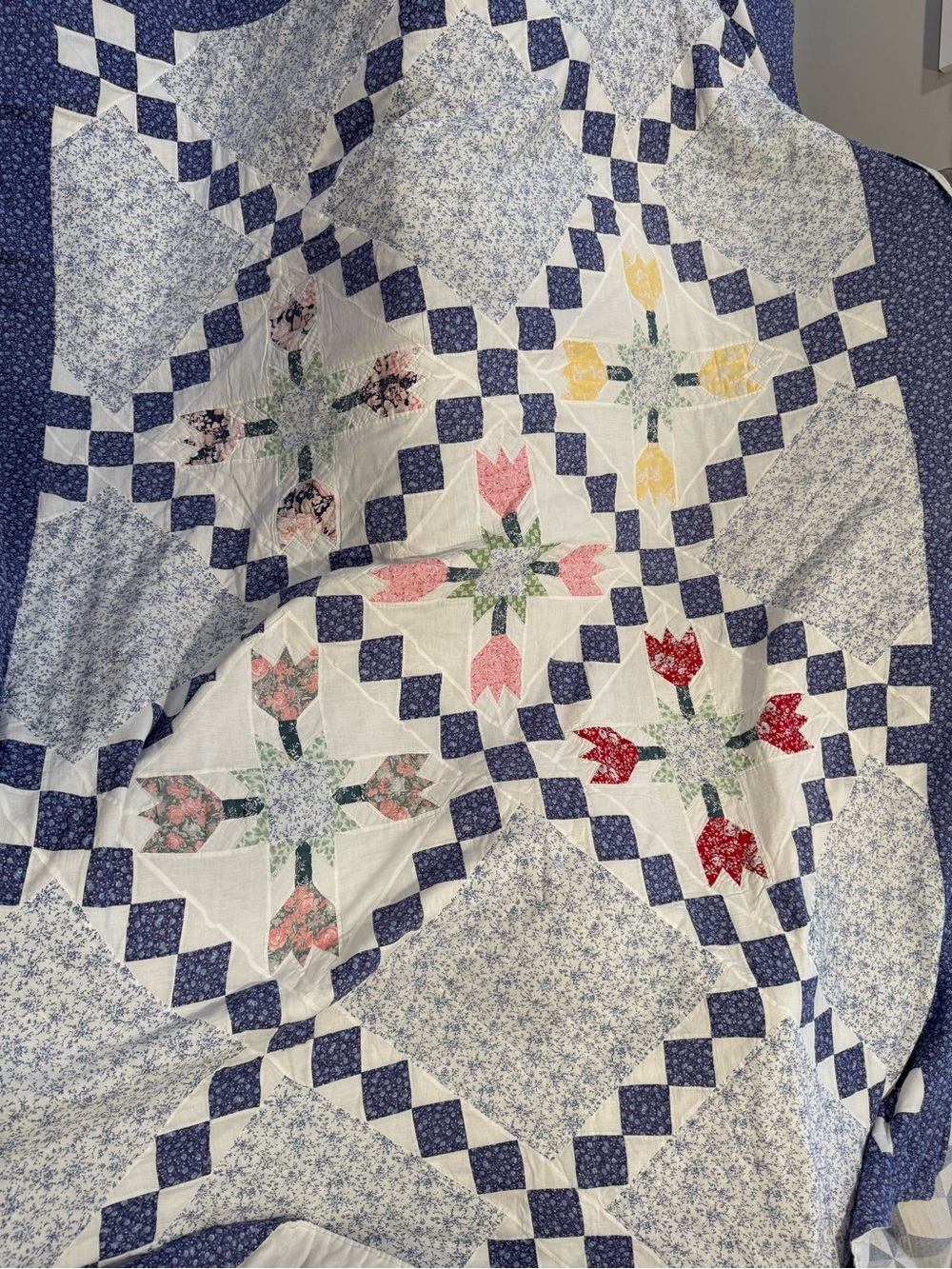 Vintage Floral Patchwork Quilt- Tulip Accents